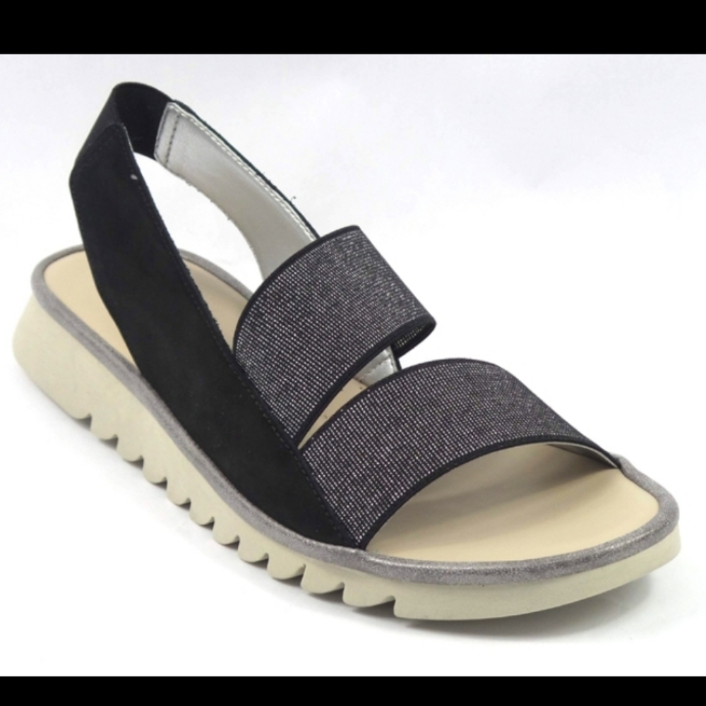 THE Flexx Black Glitter Slingback Sandals Leather Stretch Sandals Size 10